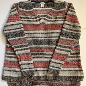 LL Bean Sweater Women’s Large Petite 100% Cotton Multi Color Striped V-Neck